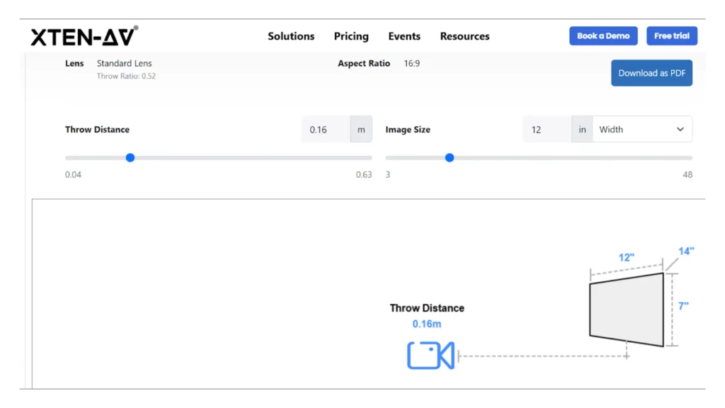 Auditorium Projector Throw Distance Calculation